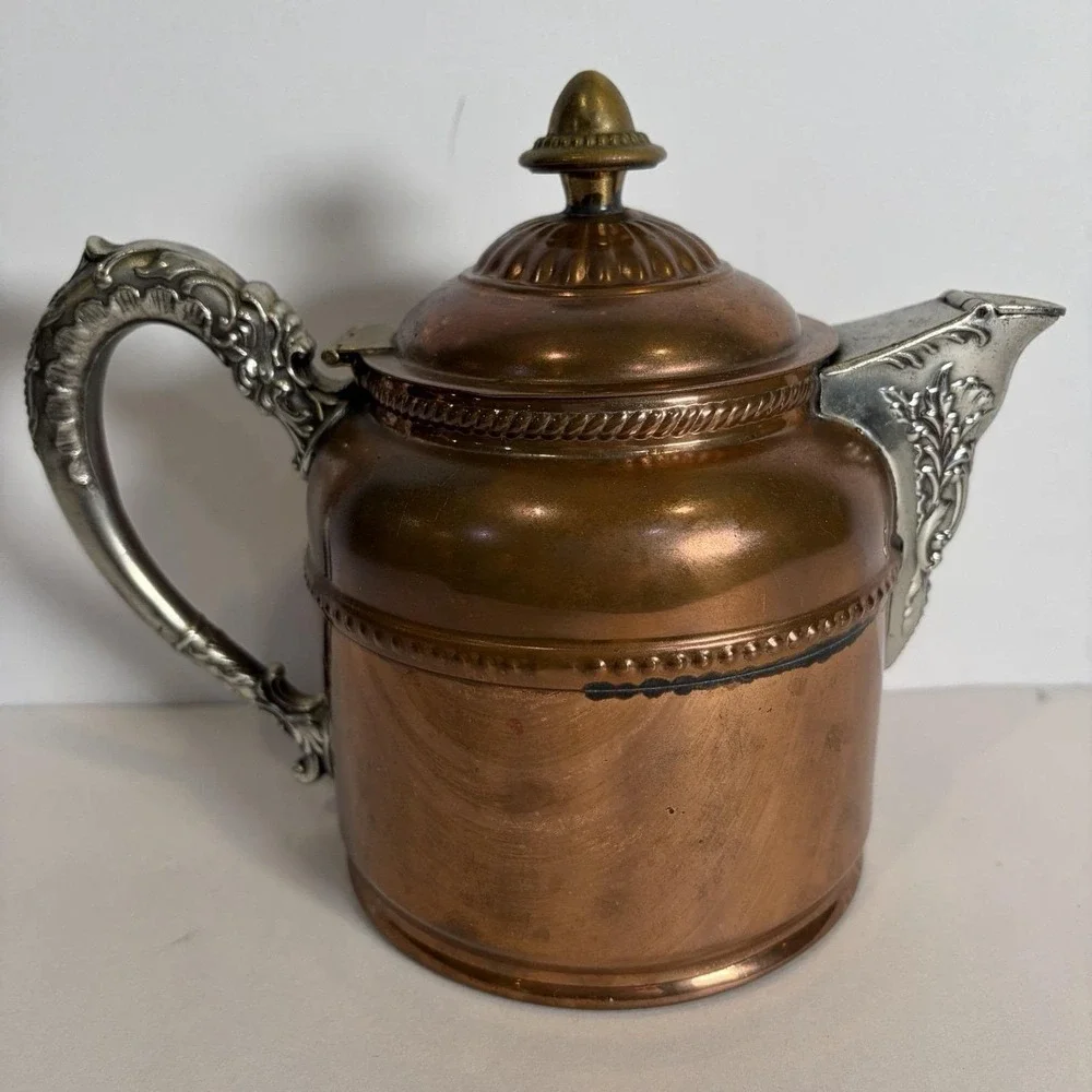 Antique Copper Brass Nickel Teapot Pitcher Rochester Stamping Works